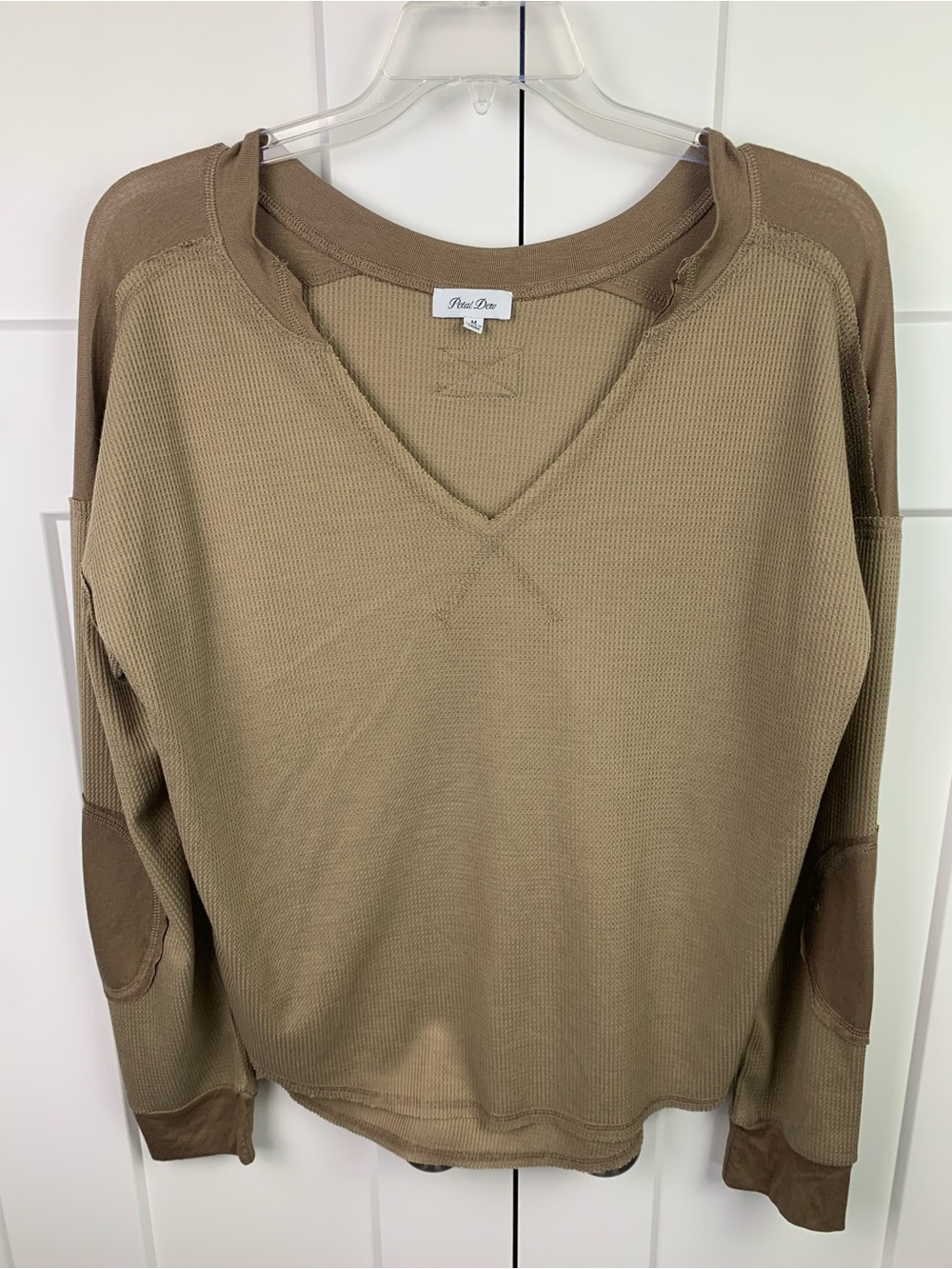Petal Dew MEDIUM Thermal Long Sleeve Top Oversized Brown Boho Elbow Patch
